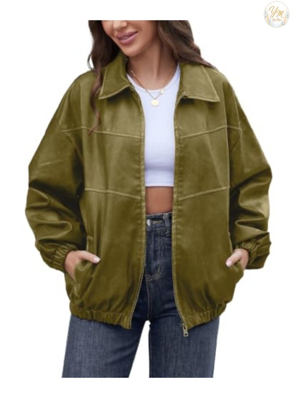 Oversized Faux Leather Moto Jacket Relaxed Fit Vintage Streetwear Coat
